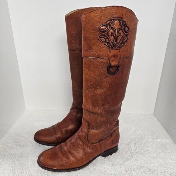 Frye & Co Brown High Equestrian Boots Leather Boho Western 9 - Picture 16 of 16